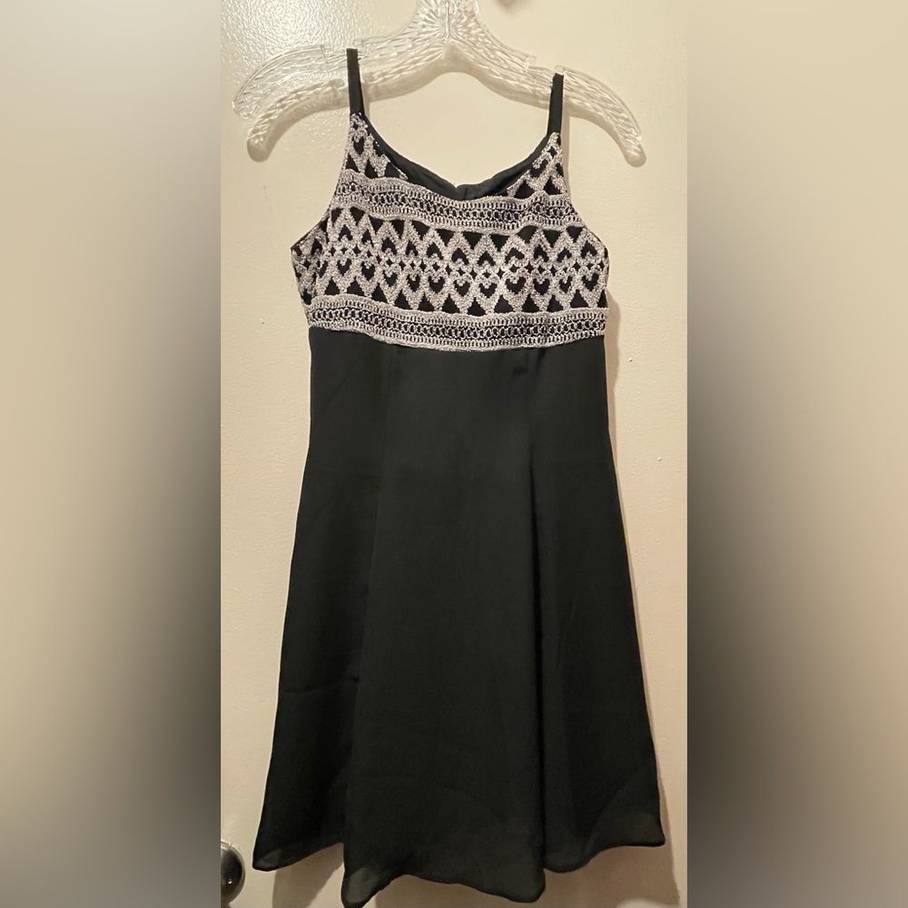 Black Strapless Dress - White Design with Black See Through Cover Up